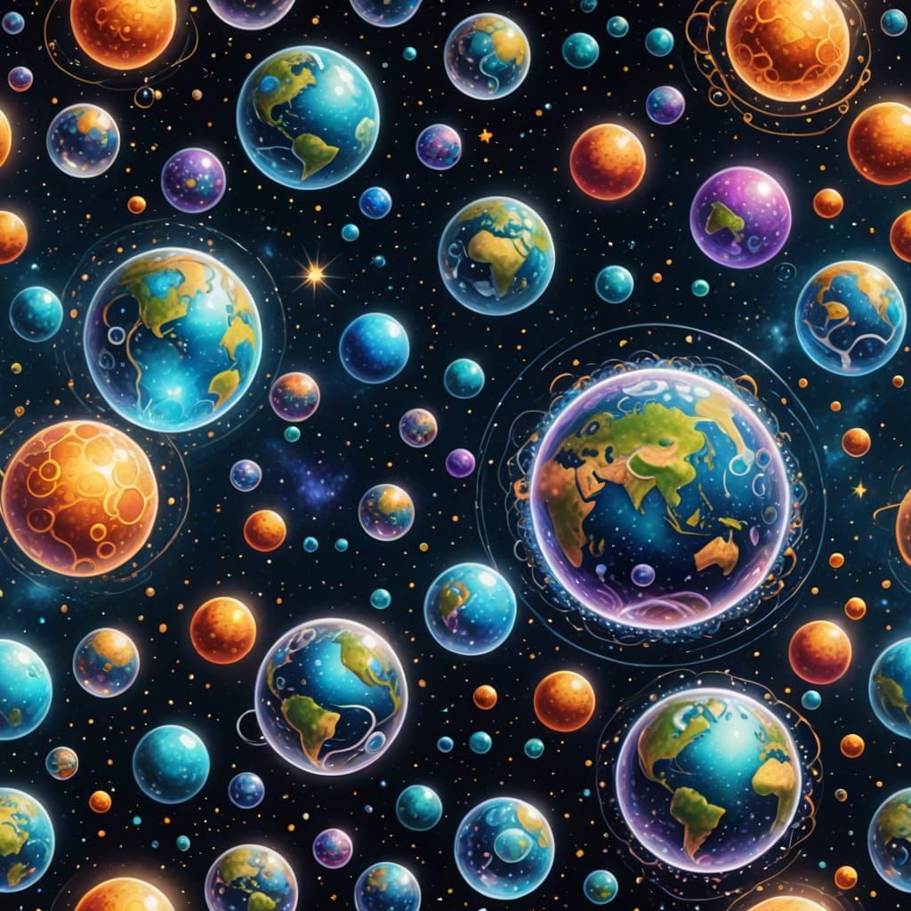Cosmic Multiverse Earths in Vibrant Astral Bubbles