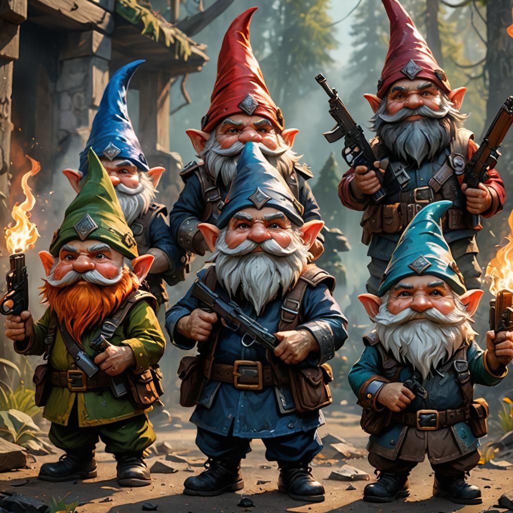 Gnomes as Mercenaries in Oil Painting Style