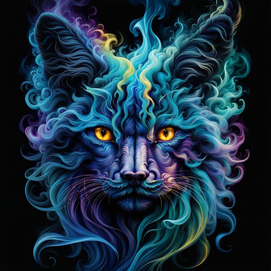 Colorful Billowing Smoke with Glowing Eyes