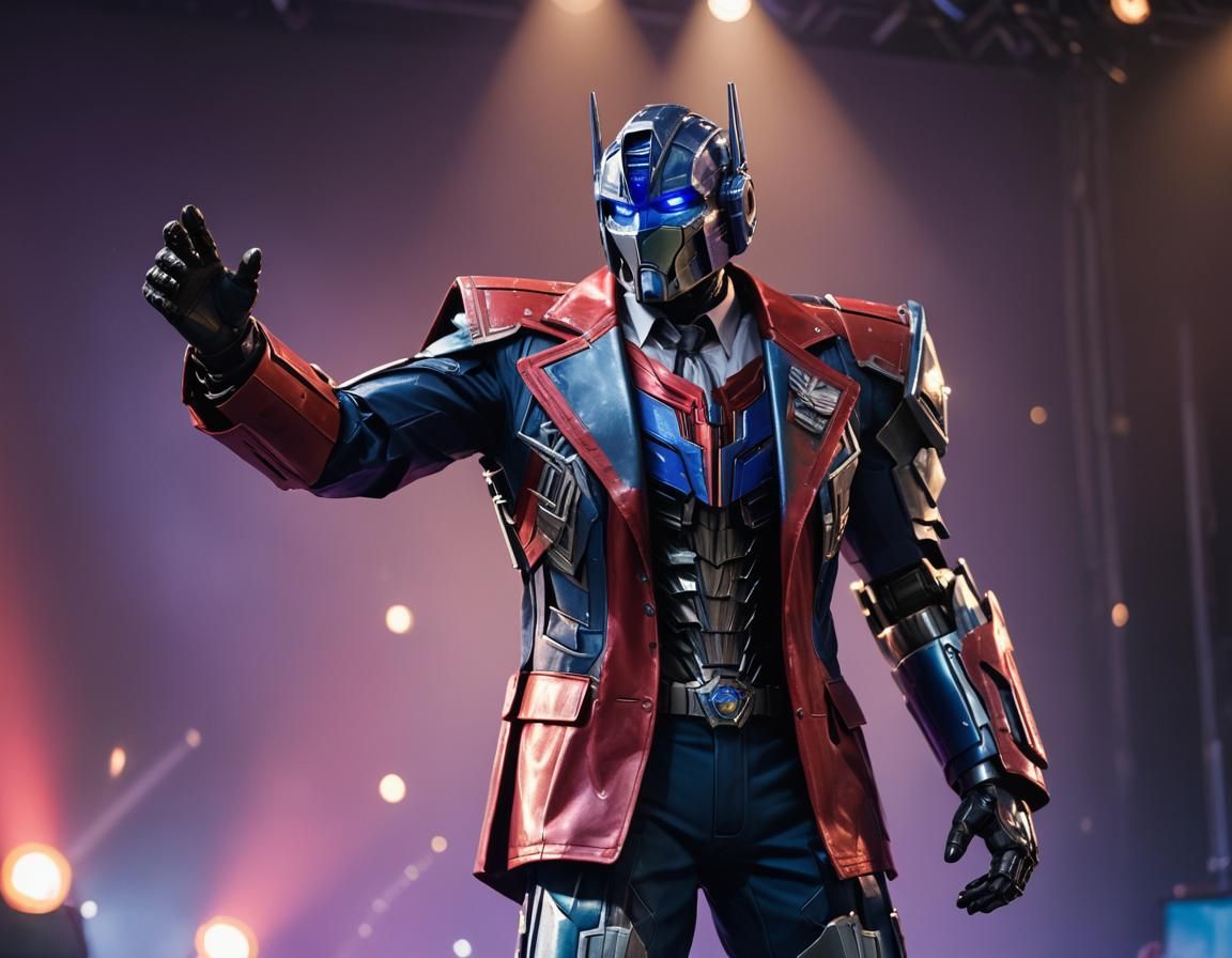 Optimus Prime on Stage in Dramatic Lighting