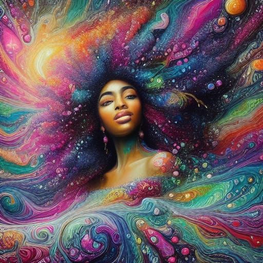 Psychedelic Girl Dancing in a Multicolored Hoop Skirt