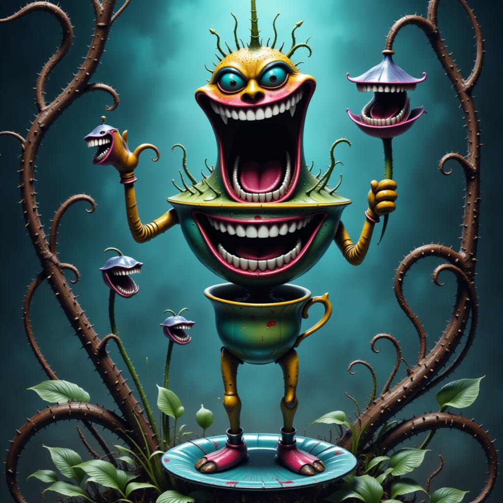 Laughing Teacup with Grin in Pop Art Style