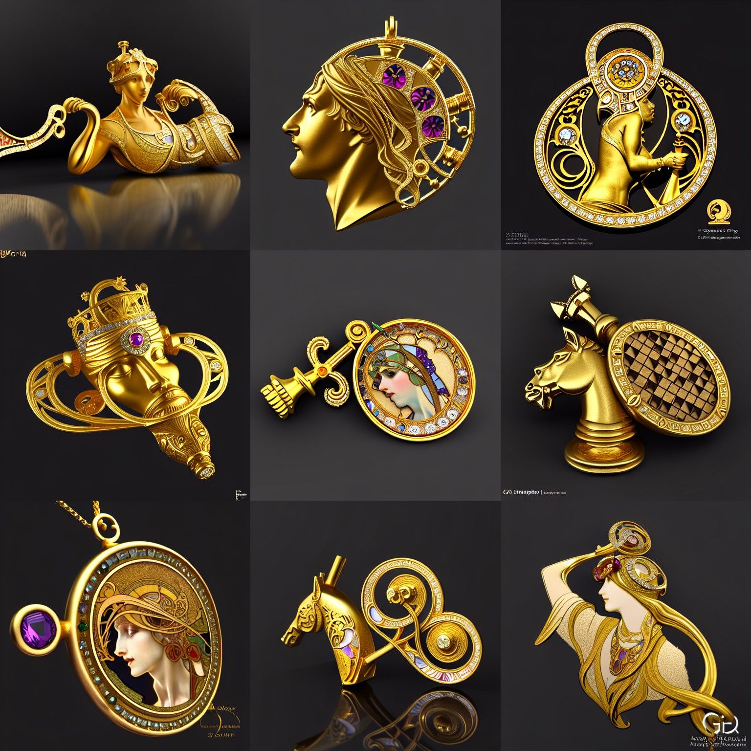 Golden Chess King: Art Nouveau Style Gemstone Jewellery