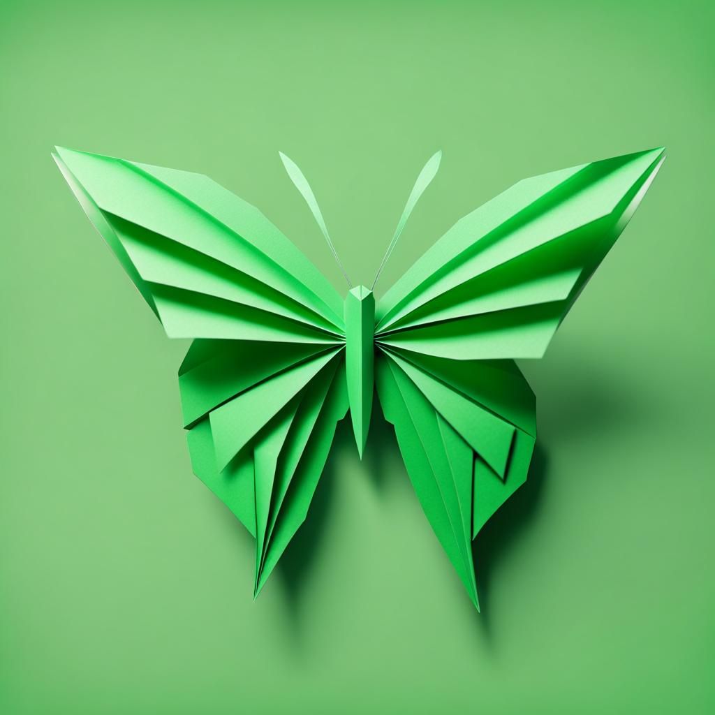 Green Origami Butterfly Papercraft in 8K