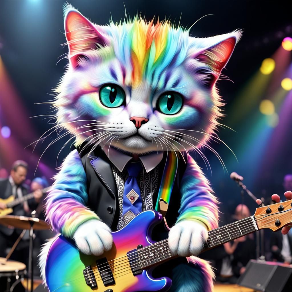 Rainbow Cat Plays Blues: 3D Render