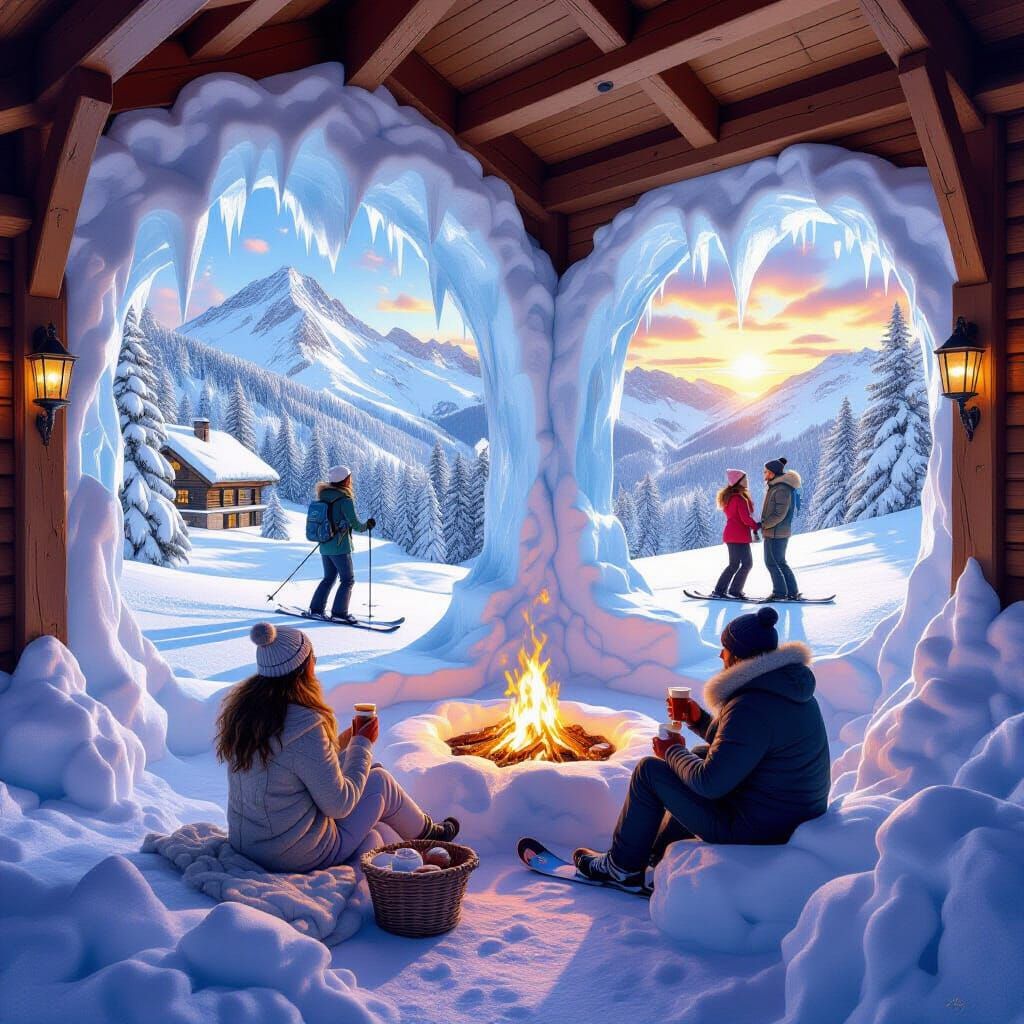 Cozy Swiss Alps Cabin Getaway in Hyperrealistic Digital Art