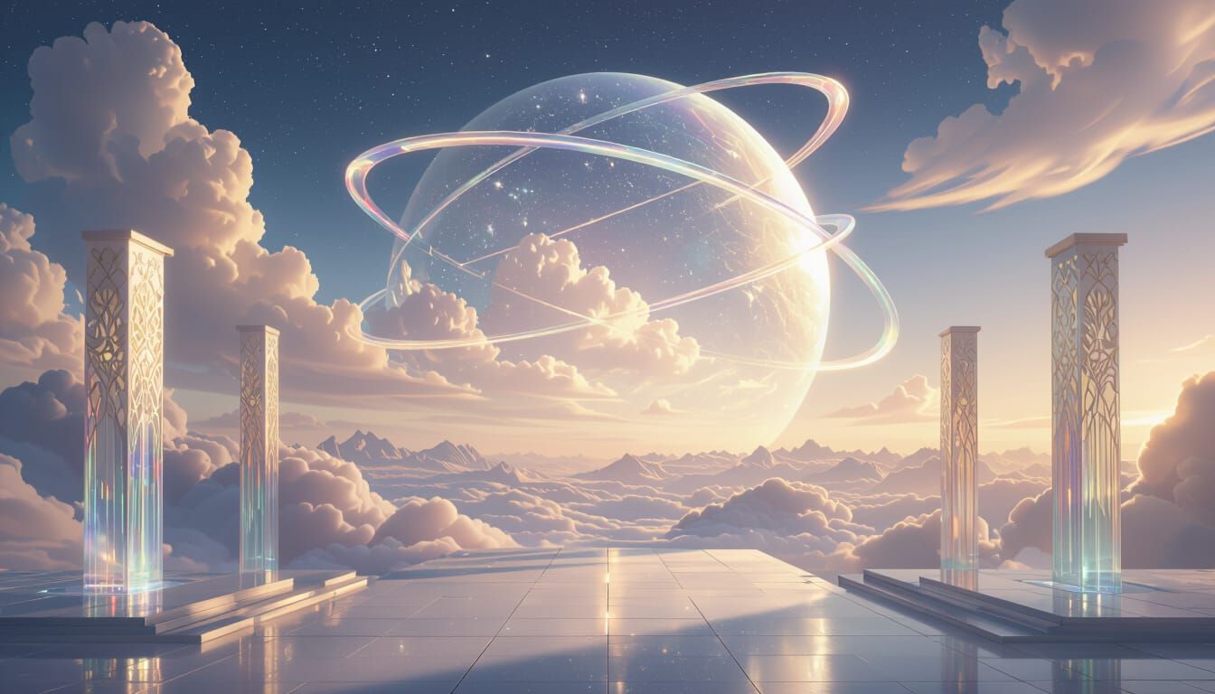 Celestial Dome with Crystalline Rings in Ethereal Fantasy St...