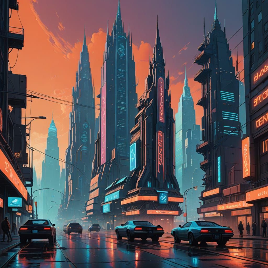 Futuristic Metropolis in Dystopian Style