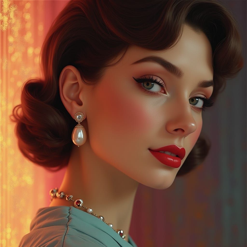 Teardrop Pearl Earrings in 1950s Hyperrealistic Style