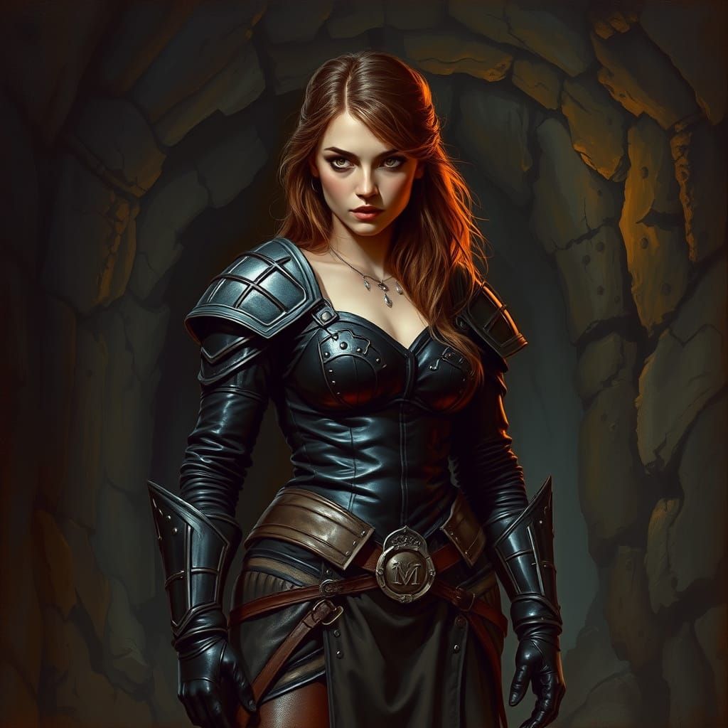 Armored Character in Tomb Tunnel, Fantasy Art