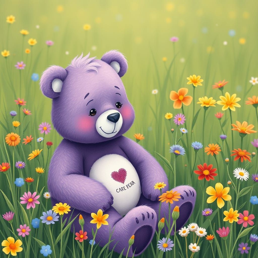 Cuddly Care Bear in a Whimsical Meadow