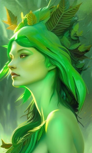Green Alien Goddess in Hyperdetailed Concept Art