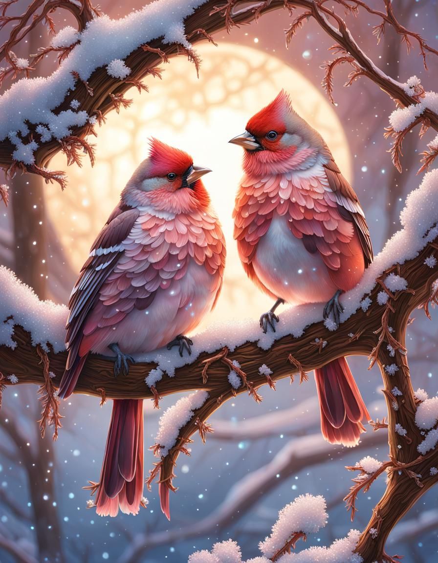 Rosefinches in Embroidered Clothes, Art Nouveau Style