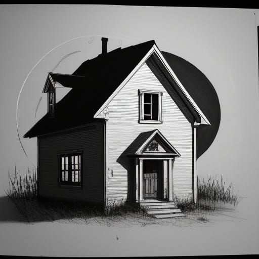 Unsettling Childlike Drawing of a Haunted House
