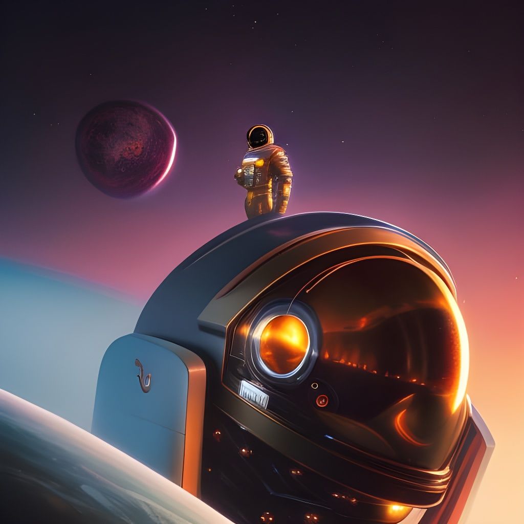 Golden Astronaut near Black Hole, Artstation VRay