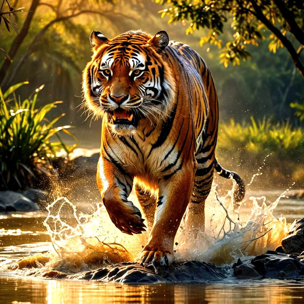 Majestic Tiger and Crocodile in Hyperrealistic Detail