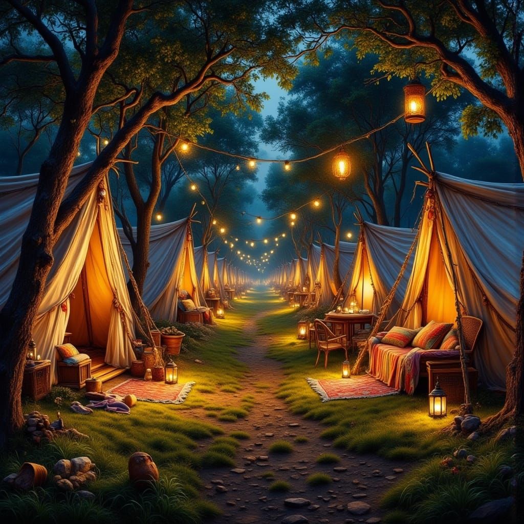 Magical Boho Camping Lane at Night