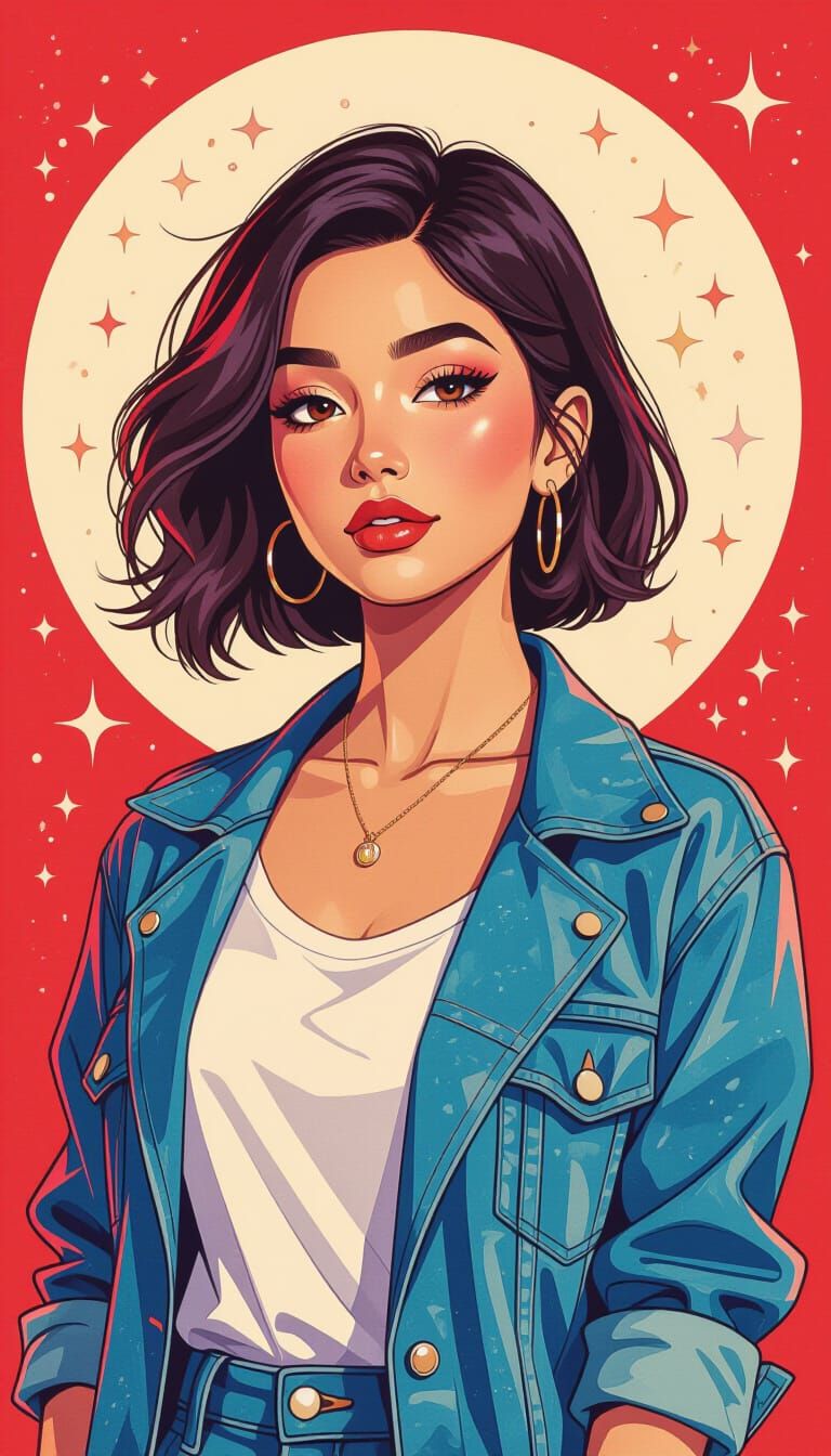 Stylish Woman with Bob Haircut in Watercolor Style