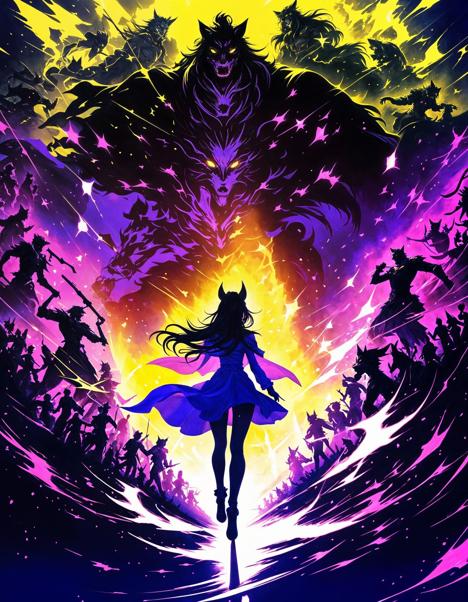 Surreal Anime Fantasy: White Witch vs Dark Werewolves