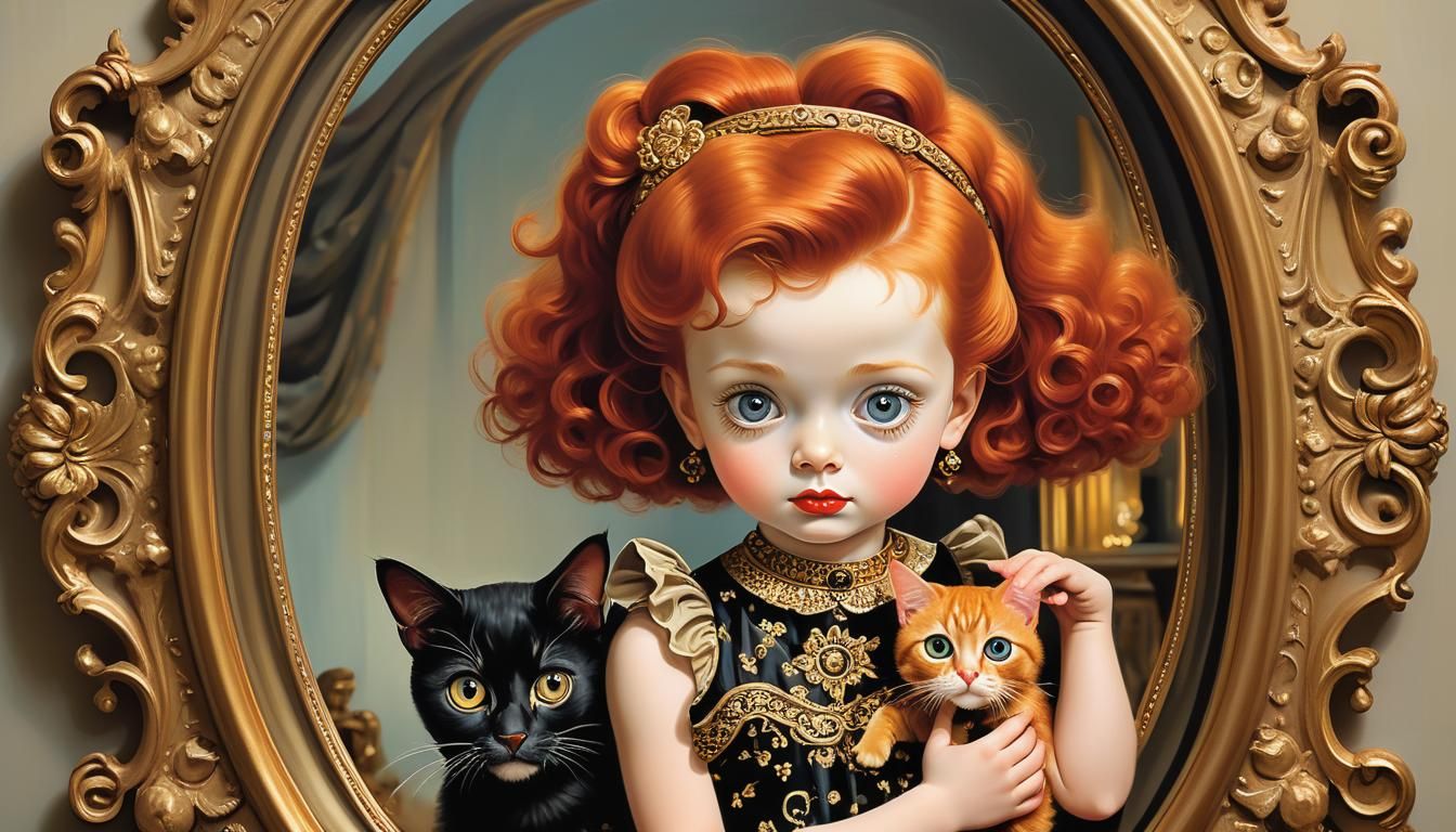 Surreal Toddler with Cat in Keane Style