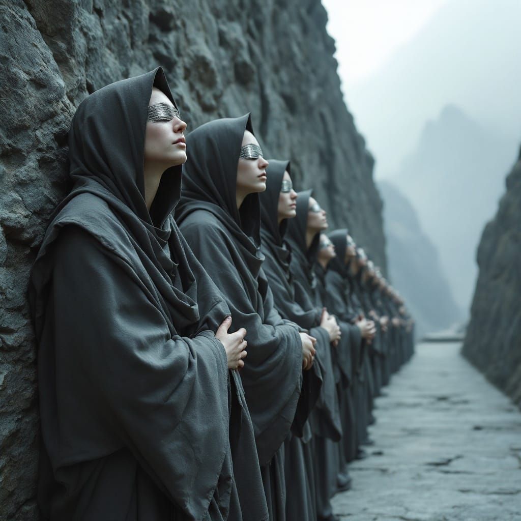 Monastic Figures Seek Redemption in Ethereal Glow