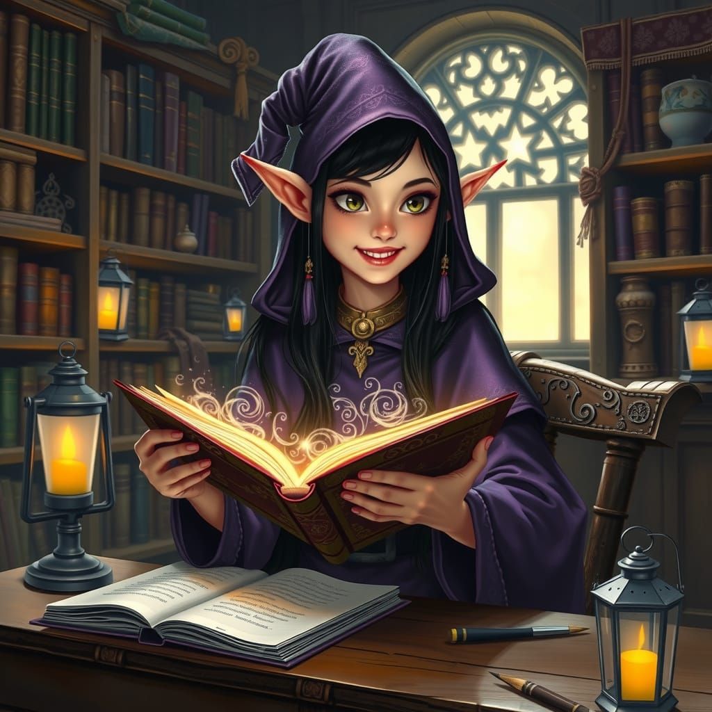Elven girl studying magic