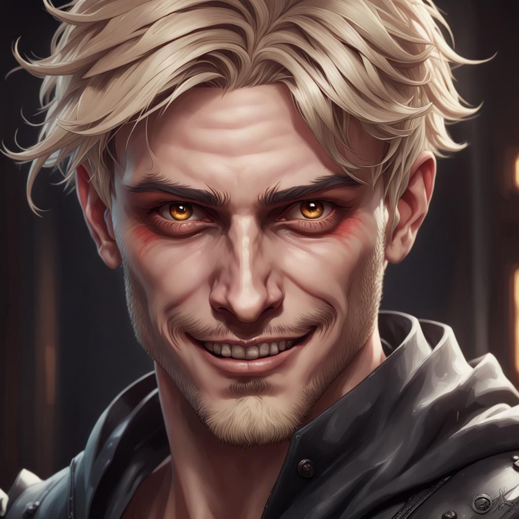 Blonde Man with Bloody Face: Digital Art Portrait