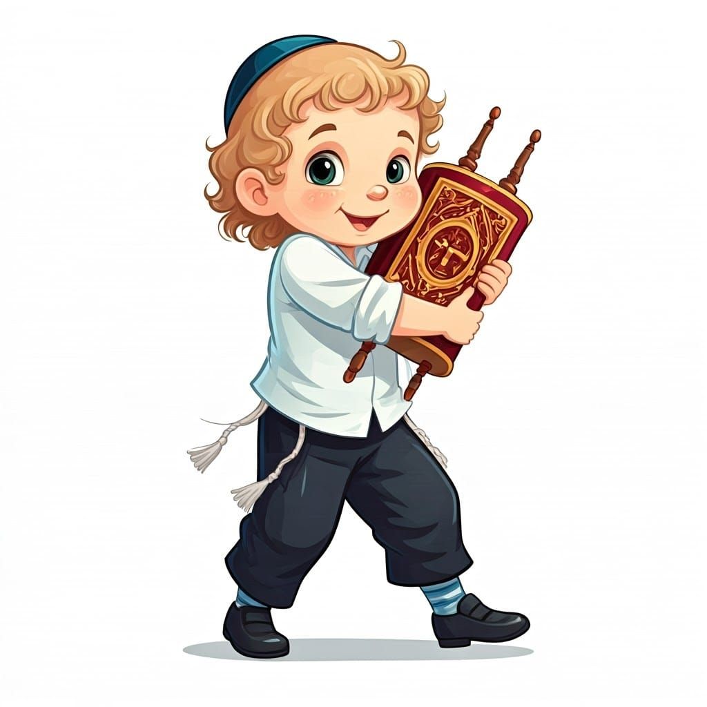 Jewish Boy Dancing with Torah Scroll
