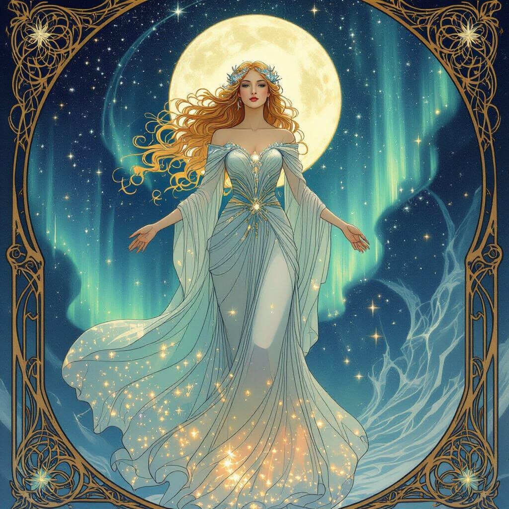 Goddess of Aurora Borealis in Art Nouveau Style