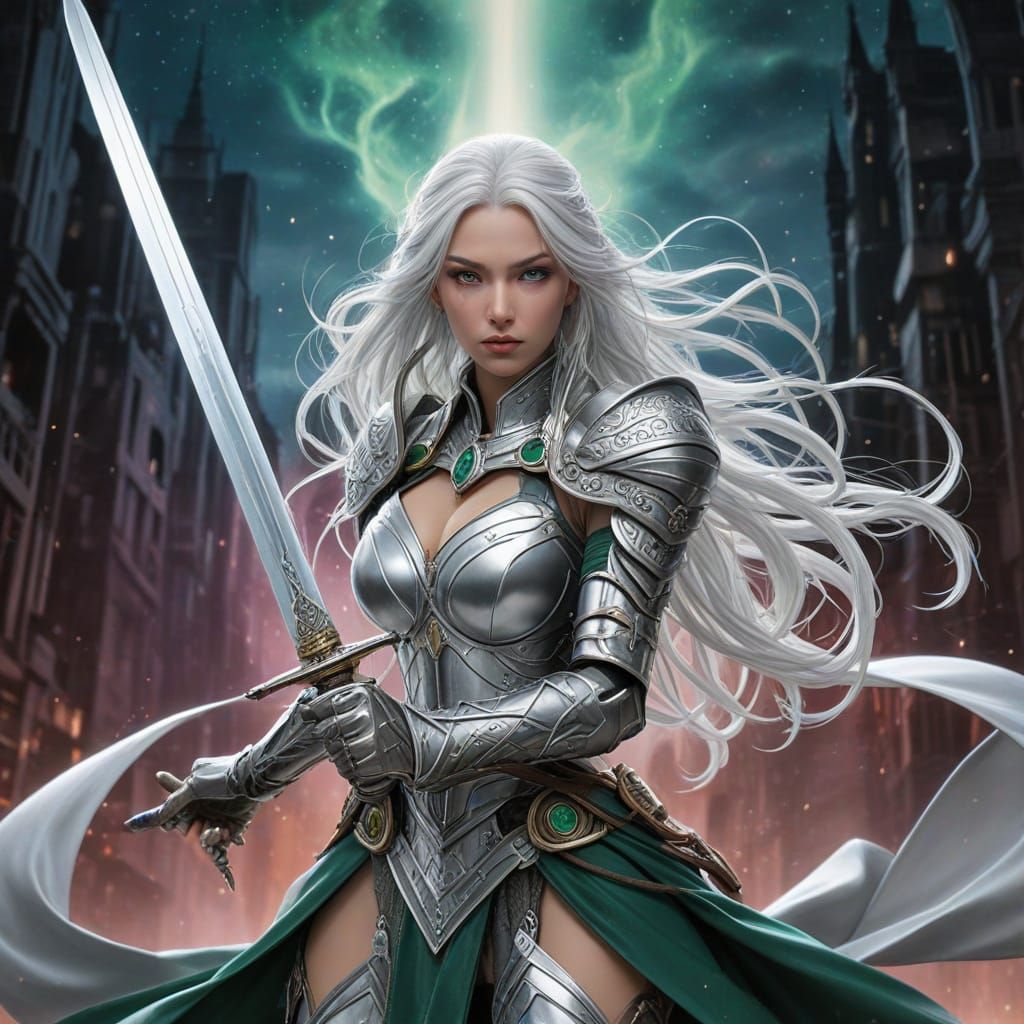 Mystical Warrior Woman in Vibrant Manga Style