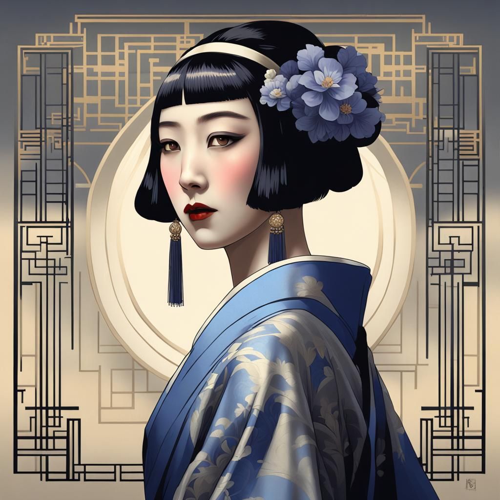 Art Deco Flapper Geisha Portrait in 8K