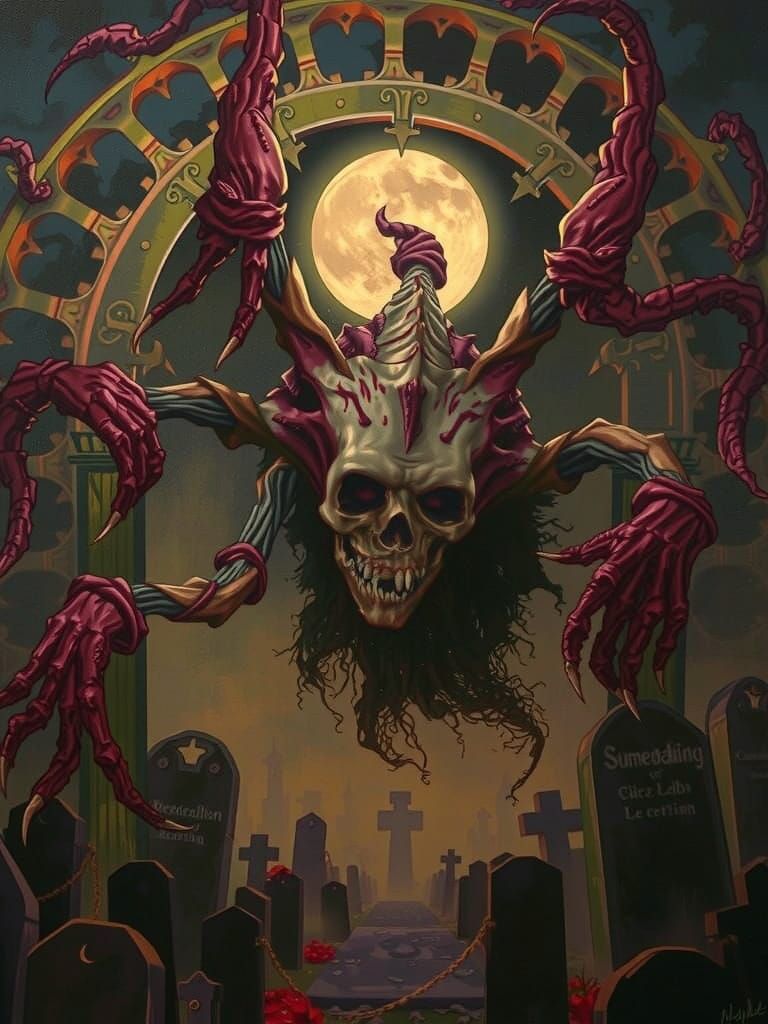 Reanimated Corpse in Foggy Graveyard at Midnight