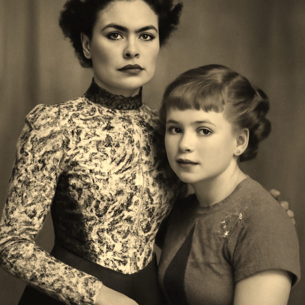 Vintage Sepia Portrait of Two Women in 1940s Style