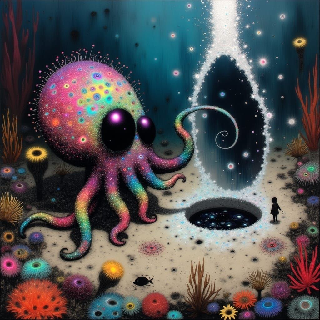 Cute Kawaii Baby Octopus Curiously Stretches Tiny Tentacle i...