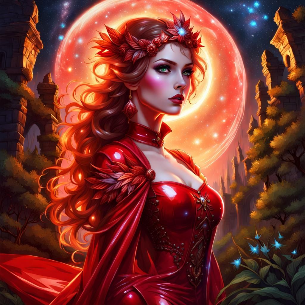 Magical Enchantress in Glowing Forest at Night