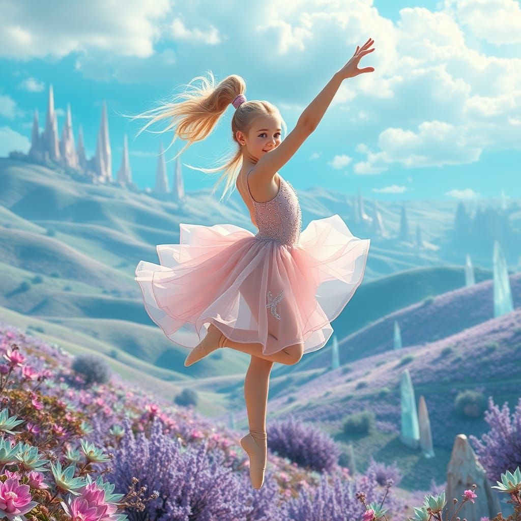 Gymnast in Dreamlike Fantasy Landscape