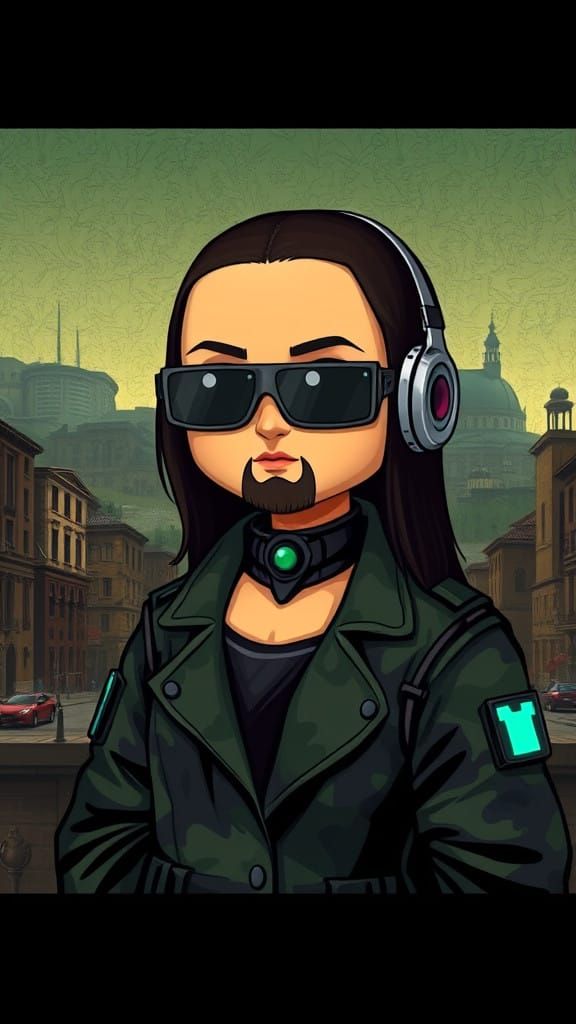 Cyberpunk Chibi Mona Lisa in Canaletto-Inspired Post-Apocaly...