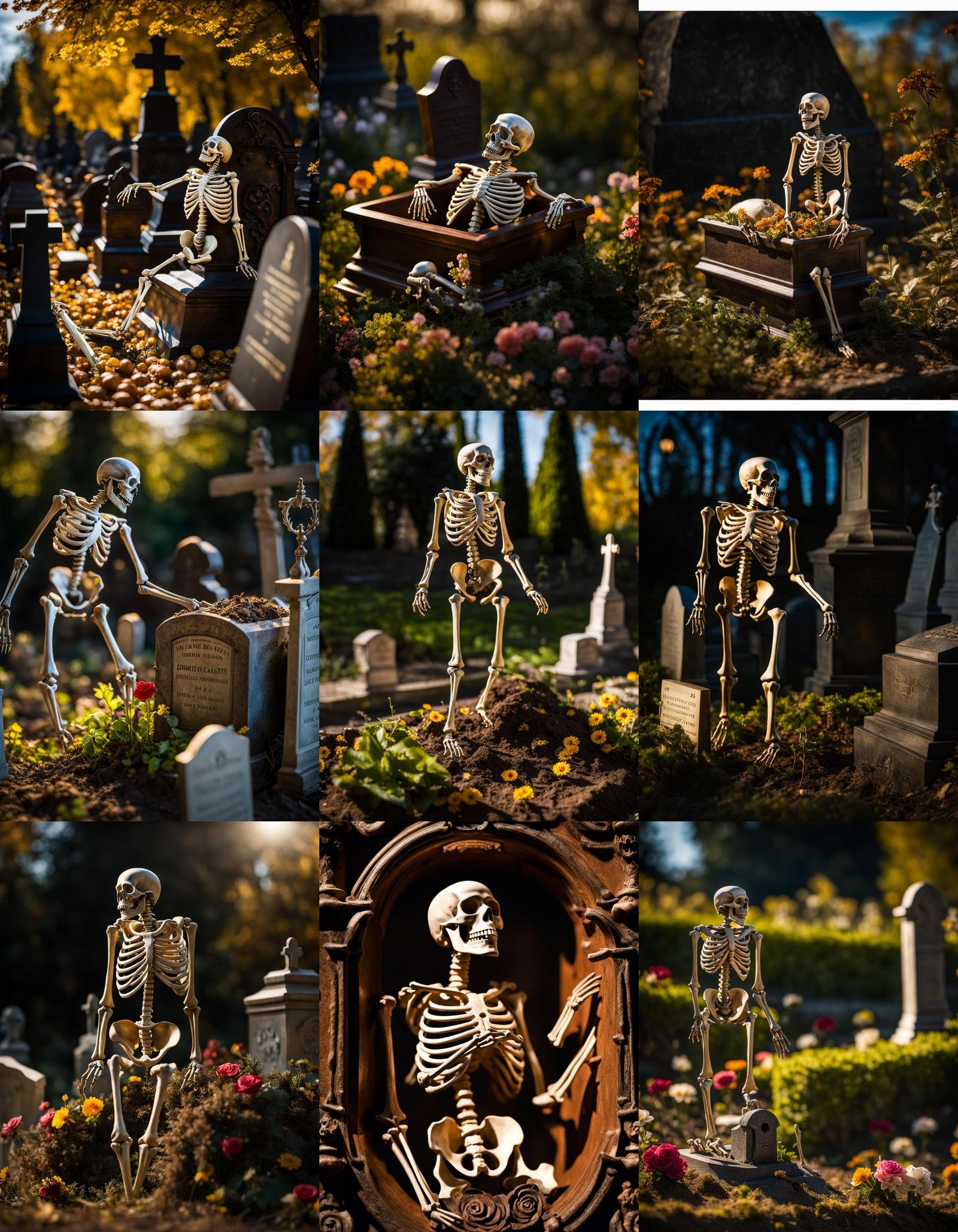 Skeleton Escaping Grave in Dark Artistic Style