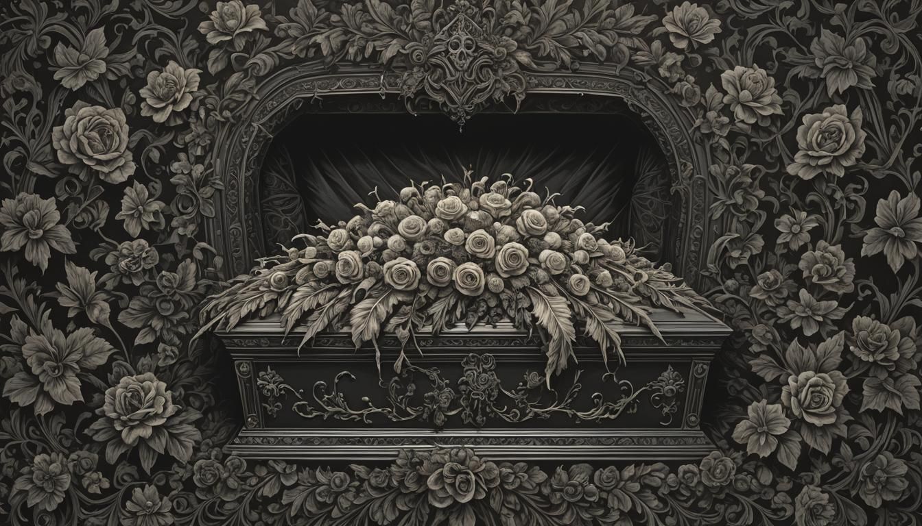 Gothic Victorian Coffin with Funeral Flowers