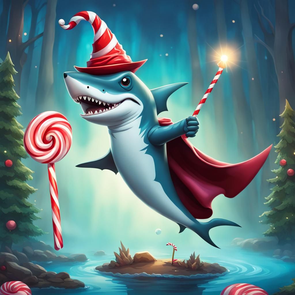 Enchanted Shark Wizard in a Mystical Forest