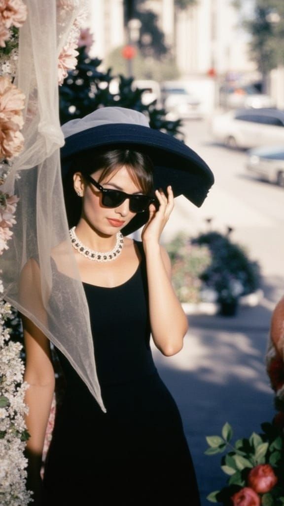 Elegant Audrey Hepburn in Little Black Dress, outside Tiffan...