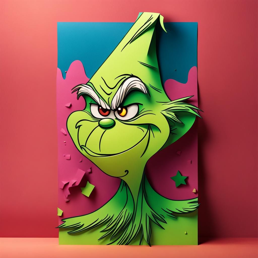 Hyperrealistic 3D Grinch Postcard in Splash Art Style