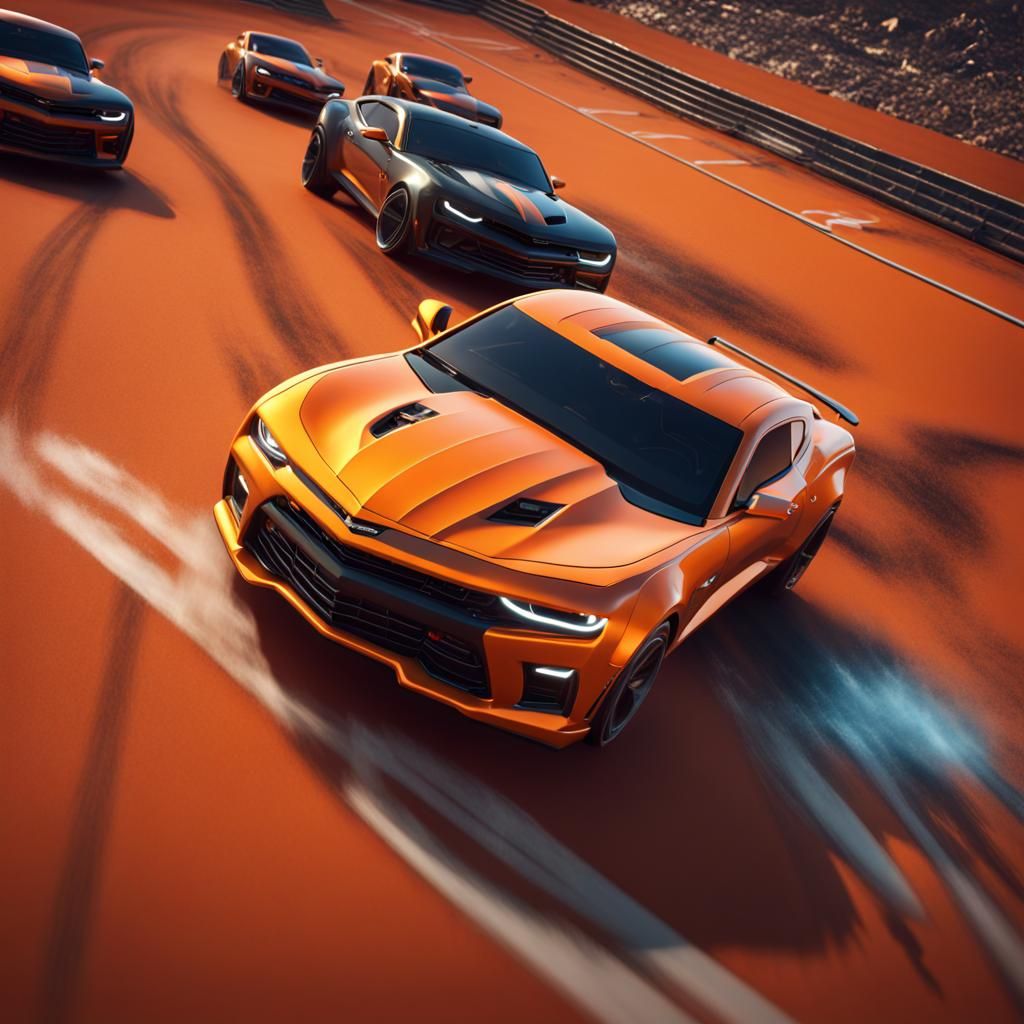 Camaro Hot Wheels on Orange Track: Matte Painting