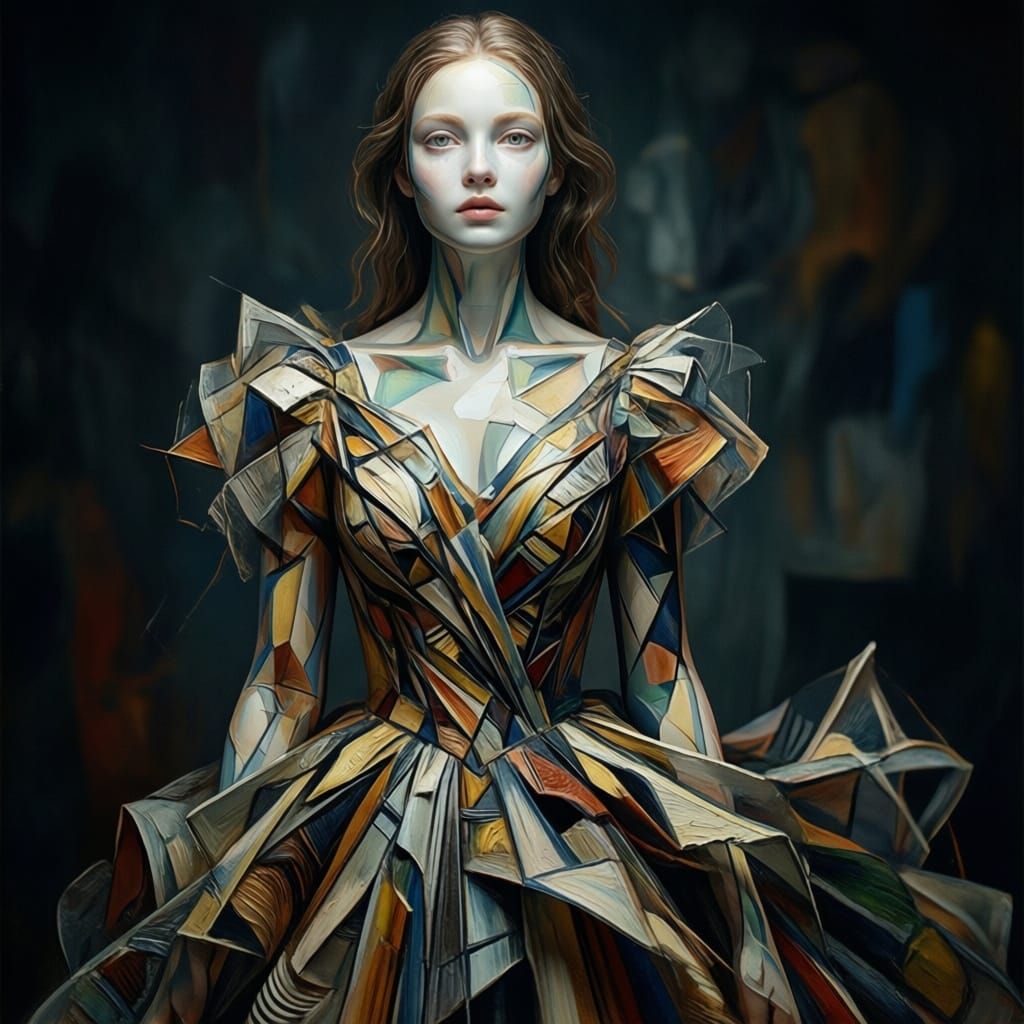 Girl in Picasso-Style Cubist Gown