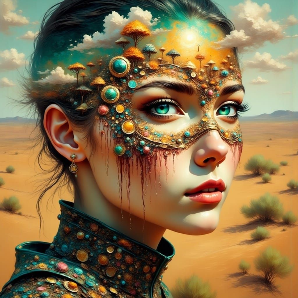 Martian Girl Portrait in Dreamy Gouache Style