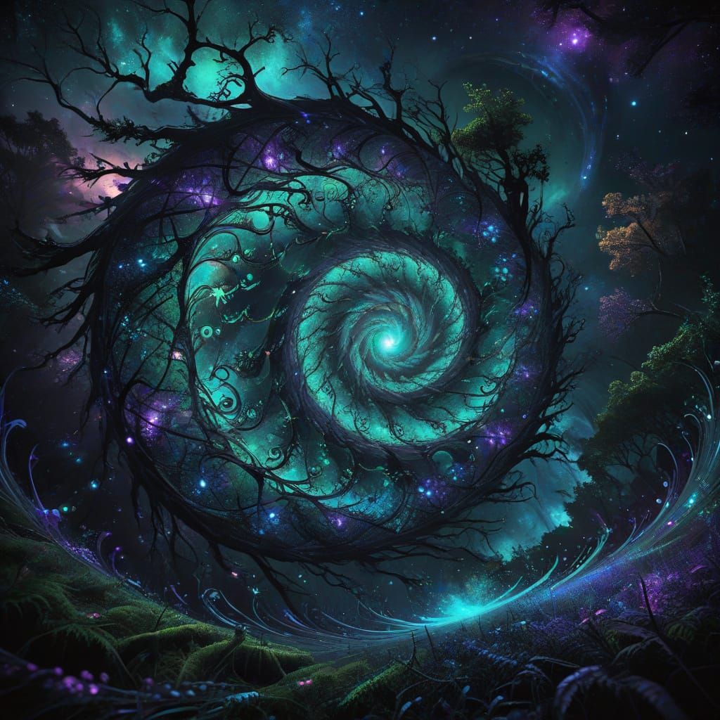 Mystical Forest Swirling into Cosmic Void
