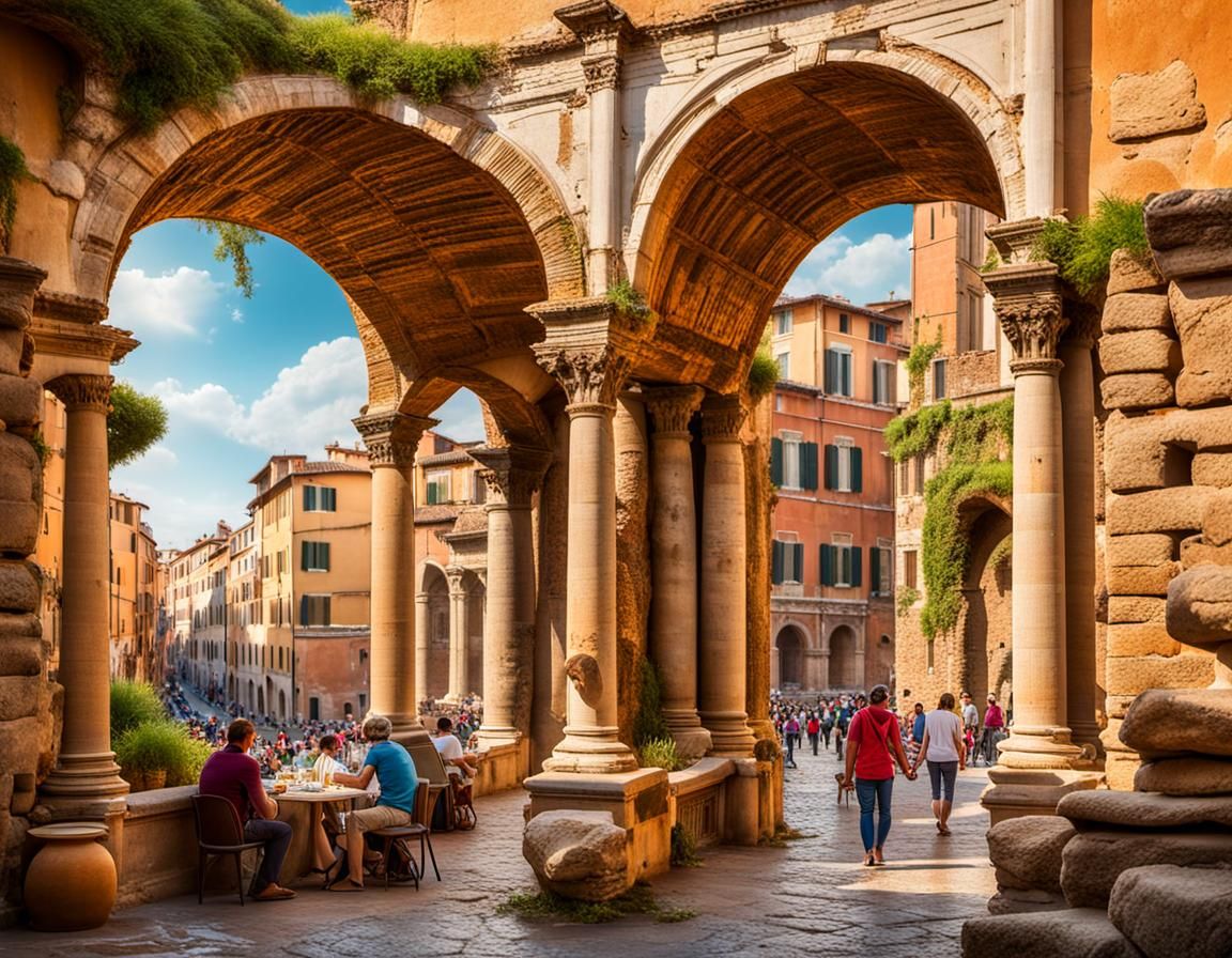 Detailed Mosaic of Ancient Rome in Golden Light