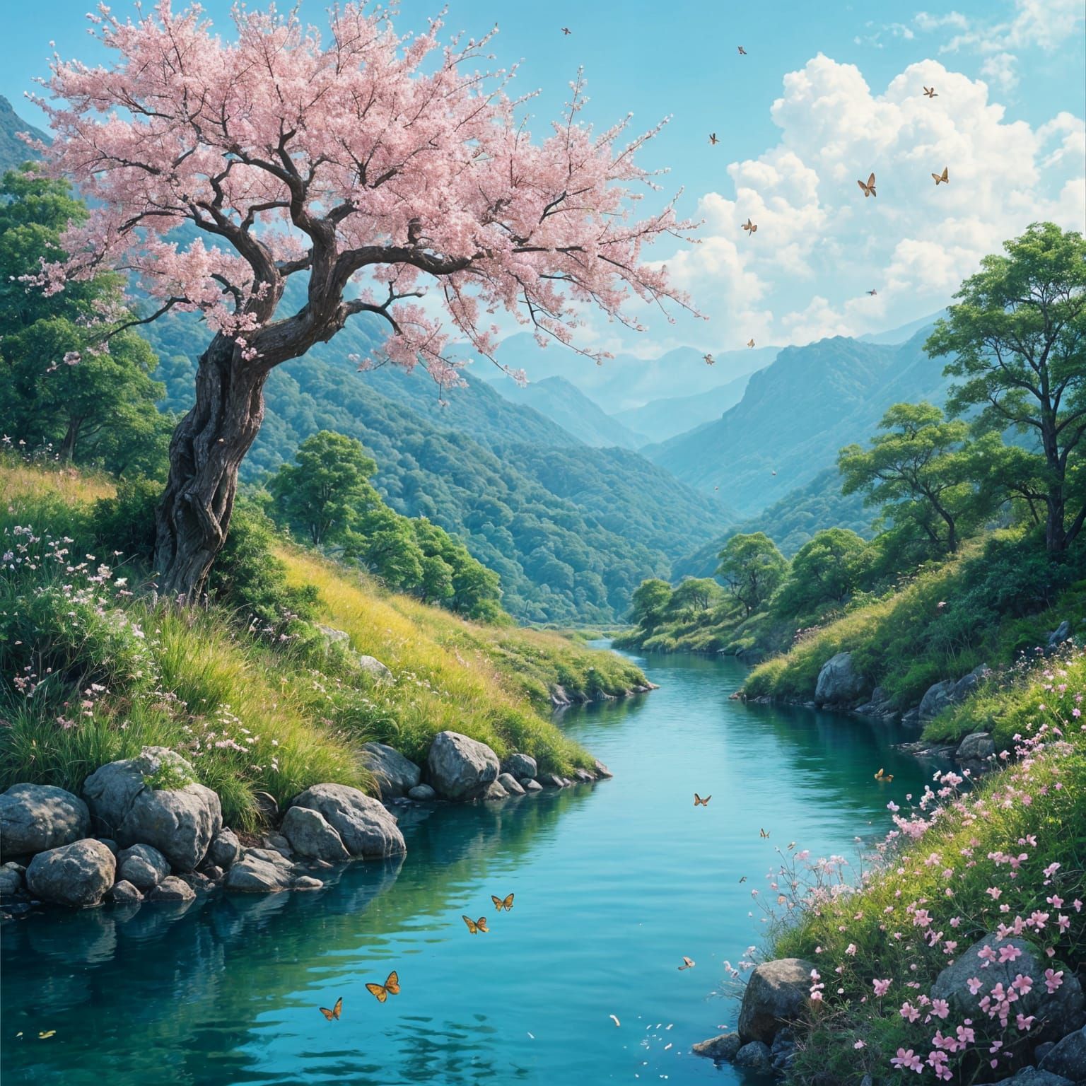 Jasmine in Bloom on Serene Hilltop with Wildlife