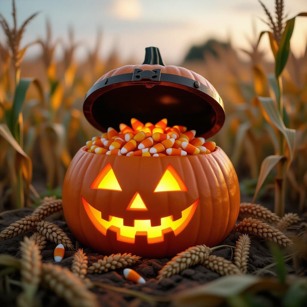 hallowed jack-o-lantern pumpkin chest filled with treasure