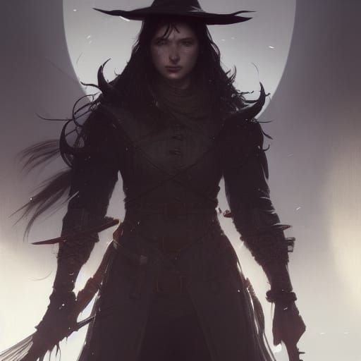 Detailed Portrait of a Dark Fantasy Witch Hunter